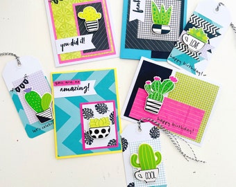 Fantastic Cactus Handmade Greeting Birthday Cards and Tags Set