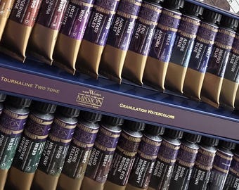 Echantillons d&#39;aquarelle avec granulation Mijello Mission Tourmaline deux tons, ÉNORMES cartes de points aquarelles sur papier aquarelle, Ultra granulation