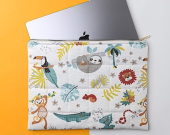 Quilted Laptop Sleeve Animals, Macbook Air Pro Case, Puffy Laptop Bag, Cute Forest iPad Tablet Sleeve, 13-14-15 inches, Mother Daughter Gift