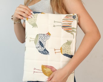 MacBook Sleeve, Chickens, Quilted Laptop Sleeve, 13"-14"-15"-16", Cute MacBook Air 13 Case, MacBook Pro Case, Graduation Gift, Gift for Her