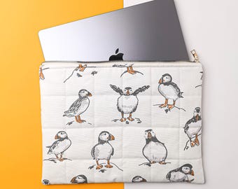 MacBook Sleeve Puffin, Quilted Laptop Sleeve, 13"-14"-15"-16", Cute MacBook Air 13 Case, MacBook Pro Case, Graduation Gift, Gift for Her