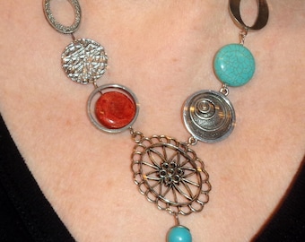 Handmade Mothers Day Statement Necklace: Silver Asymmetrical Gemstone Jewelry