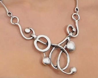 Unique Boho Silver Statement Necklace, BohoChic Lightweight Aesthetic Silver   Jewelry