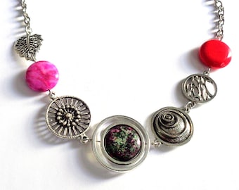 Collier tendance bohème asymétrique fait main, pierres précieuses bijoux géométriques en argent uniques pour femme