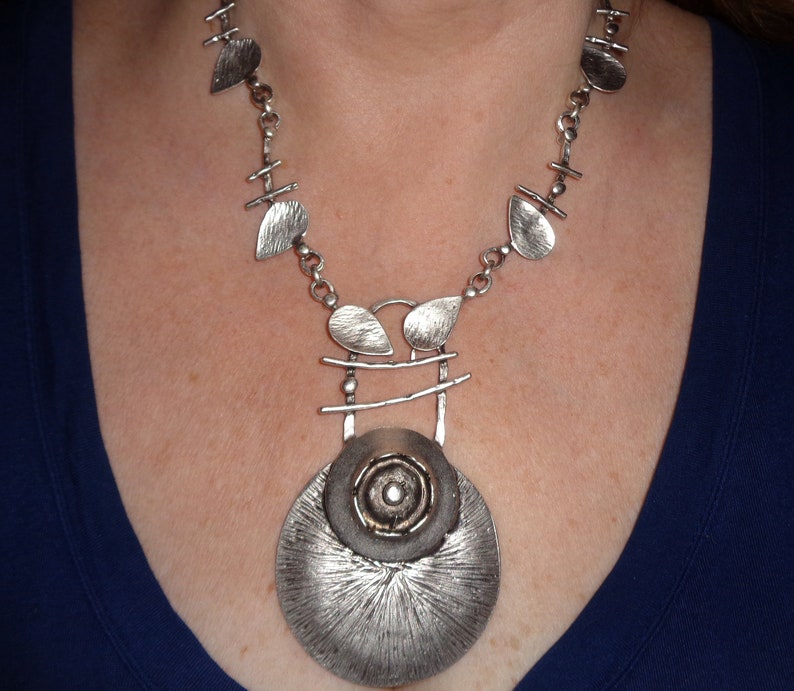 abstract funky necklace bold chunky asymmetric necklace Silver statement necklace unique art deco jewelry gift for women