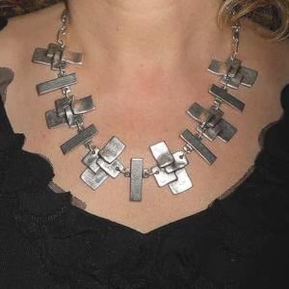 Boho Silver Geometric Statement Necklace, Funky Elegant Unique  Jewelry for Women