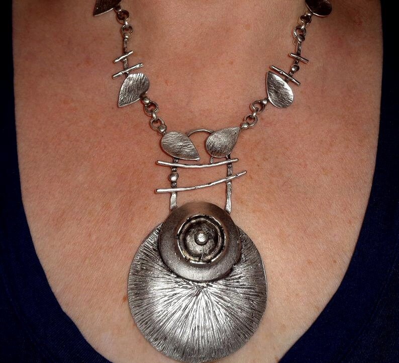 abstract funky necklace bold chunky asymmetric necklace Silver statement necklace unique art deco jewelry gift for women