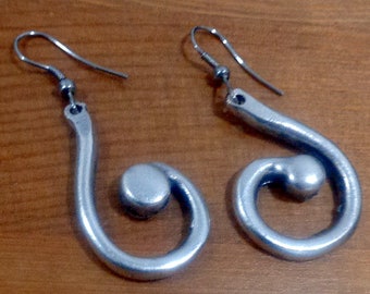 Silver spiral funky boho earrings, unique statement earrings, original all silver cool earrings, metal art jewelry, valentines day gift