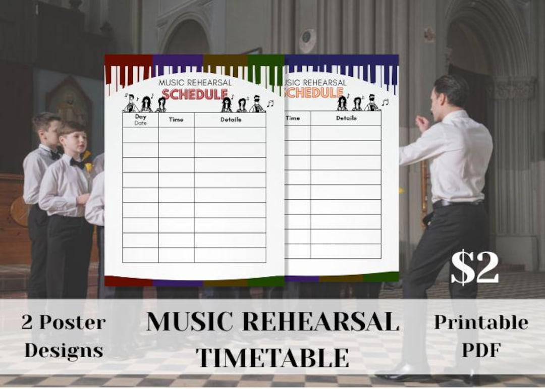 Music Practice Schedule, Printable Rehearsal Timetable, Choir Practice ...