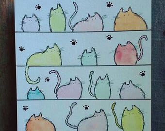 Happy Cats - 8x10" Watercolor Cat Painting - Original Cat Art