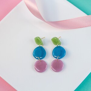 Polymer Clay Ohrringe Layer Look | Bunte Geometrische Hängeohrringe Modern | Color Block Schmuck | Geschenk Frauen