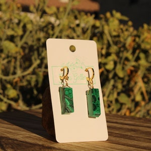 Handcut and polished Malachite Stone with 18k Gold Plated MiniHoop Earrings
