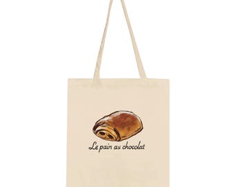 Pain au Chocolat Tote Bag, croissant tote bag, chocolat croissant, french tote bag, Paris tote bag, French pastry