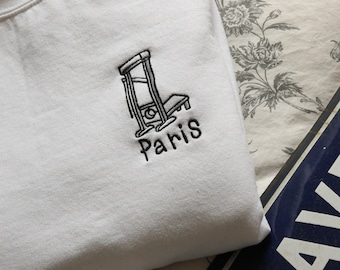 Guillotine Crewneck Sweatshirt, Paris, France French Revolution, Embroidered Sweatshirt, Preppy Fashion, Croissant, Marie Antoinette