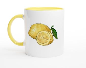 Lemon Mug - Yellow, Coffee Mug, Lemon Design, Fruit Mug, Hot Chocolate, Yellow Mug