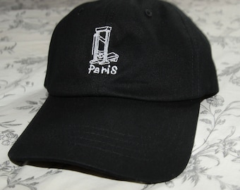 Guillotine Dad Hat, Parijse hoed, geborduurde hoed, Franse Revolutie, Franse hoed, Parijs borduurwerk, Croissant, Pain au Chocolat