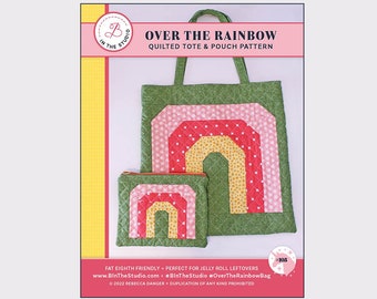 Het Over The Rainbow gewatteerde Tote en Pouch Bag naaipatroon Instant Download door Rebecca Danger voor B In The Studio | Patroon van een quilttas