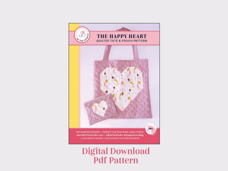 The Happy Heart Quilted Tote and Pouch Bag Sewing Pattern Instant Download By Rebecca Danger For B In The Studio Quilt Bag Pattern image 1