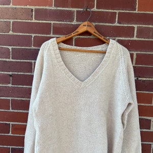 Vintage wool hand knit  V neck sweater, size m/l