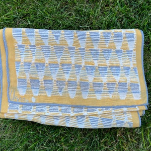 Vera Neumann Silk Scarf: Grey & Gold Abstract Print, Hand-Rolled Border