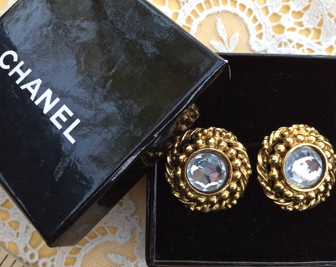 Vintage Chanel Earrings Crystals Set in Gold Clip-on Chanel - Etsy