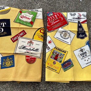 Vintage Liquor Label Linen Towels: Barware Napkins, Man Cave Decor
