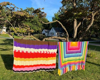 Handmade rainbow afghans, lap blankets