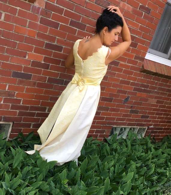 Vintage prom dress, bridesmaid dress, Yellow satin