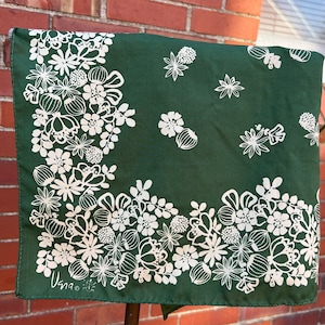 Vera Neumann green bandana scarf, silky vintage scarf