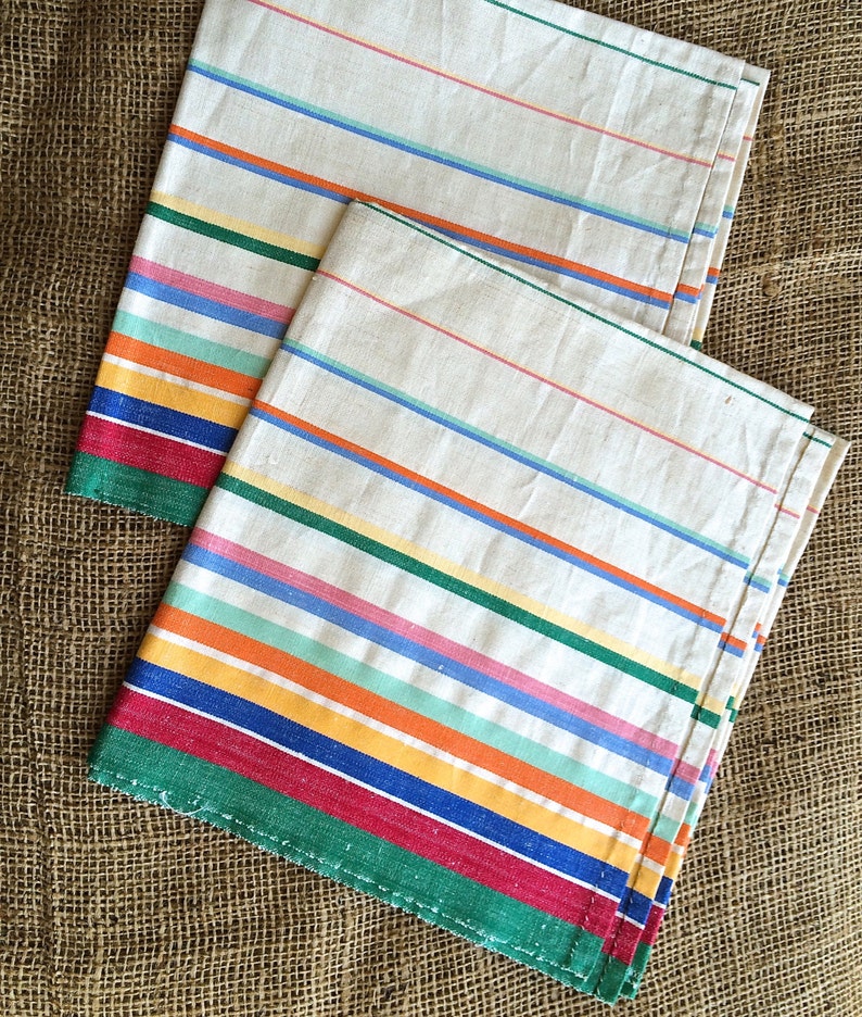 Pure linen rainbow striped tea towels NOS retro linens Etsy