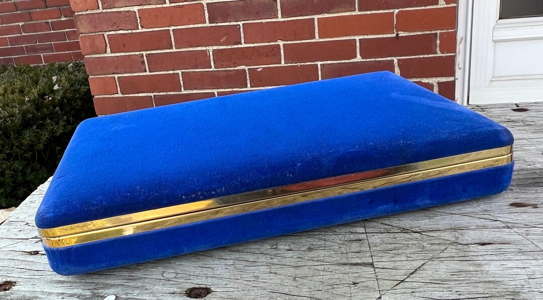 Blue Velvet Jewelry Box Lined in Shiny Satin Jewelry Etsy