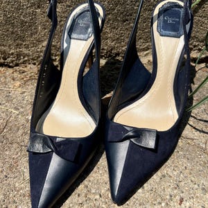 Vintage Christian Dior Slingback Pumps: Navy Suede & Leather, 4.75&quot; Heels