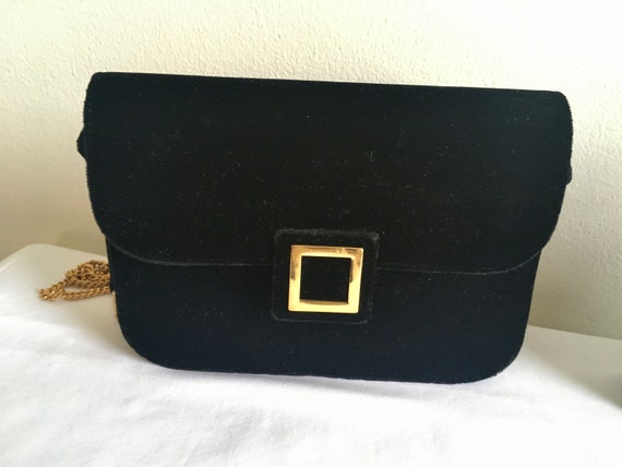 Black velvet purse gold buckle chain strap, Meyer… - image 5