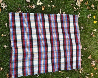 Cozy wool plaid blanket, red, blue, cream plaid, vintage blanket, lap blanket, plaid throw, wool fabric, vintage wool, TwoSwansSwimming