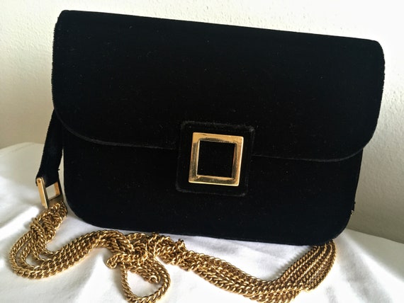 Black velvet purse gold buckle chain strap, Meyer… - image 1