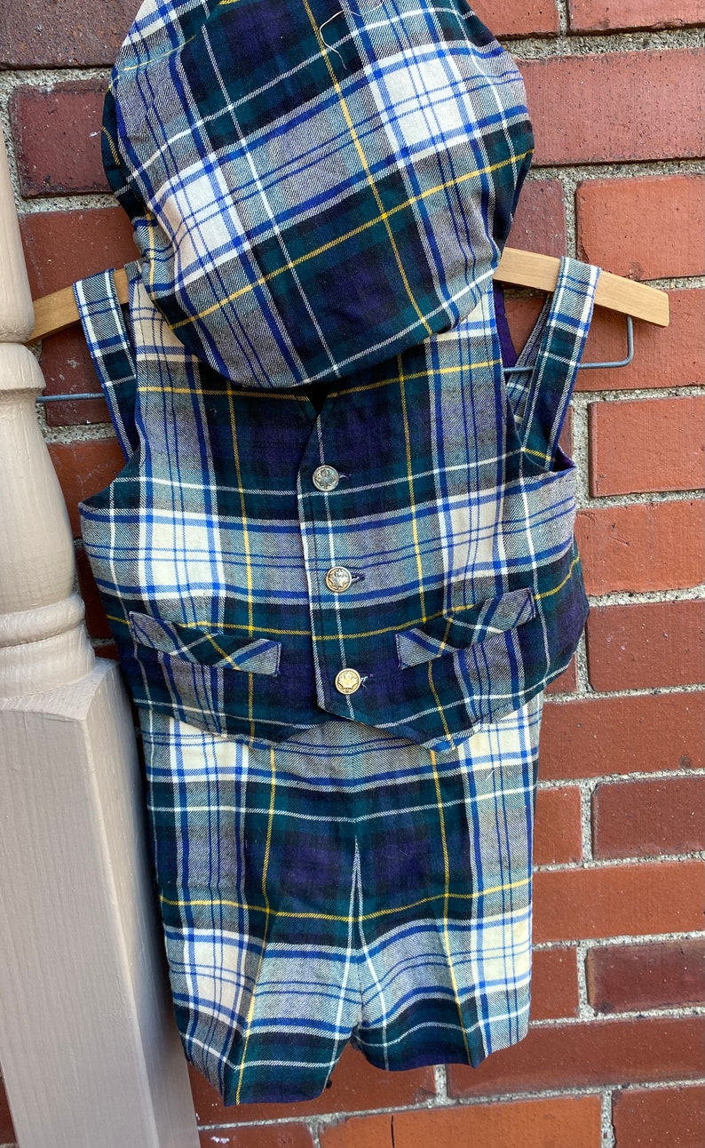 Little boys plaid shorts, vest and hat, toddler party suit, Ring bearer suit, plaid suit, toddler church clothes, boys plaid suit, image 6