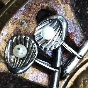 Vintage Sterling Silver Oyster Pearl Cufflinks