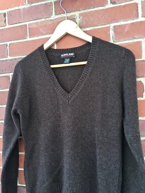 Brown cashmere v neck sweater, vintage sweater, v… - image 5