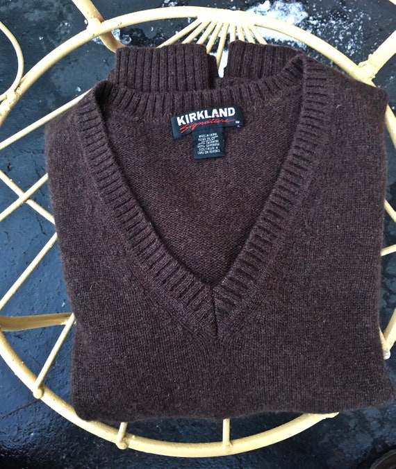 Brown cashmere v neck sweater, vintage sweater, v… - image 4