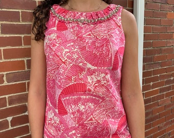 Lilly Pulitzer tropical flowered shift, Lilly Pulitzer dress, size 4, pink flowered dress, ladies dress, cotton dress, TwoSwansSwimming