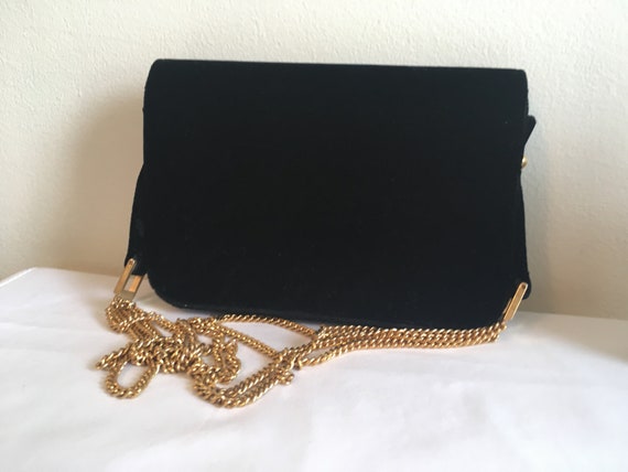 Black velvet purse gold buckle chain strap, Meyer… - image 2