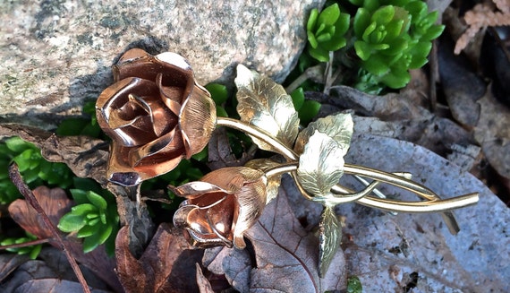 Krementz roses, gold filled earrings and pin, Kre… - image 3