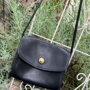 Coach Chrystie shoulder bag circa 1990s, soft black leather with brass hardware, Black Coach purse, Vintage Coach purse, TwoSwansSwimming