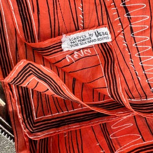 Vera Neumann silk scarf, Squiggles and wiggles, black and orange silk Vera ladybug scarf, large Vintage silk scarf, TwoSwansSwimming