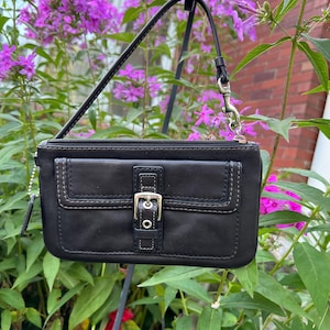 Vintage Black Leather Coach Wristlet: Travel Wallet Clutch