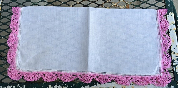 Pink crocheted  lace on a pretty white hankie, ha… - image 2