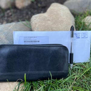 Coach Leather zip around Accordion Wallet with Black & White Ticking inside