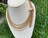 Monet jewelry, vintage necklace and bracelet, multi chain necklace, gold chain bracelet, costume jewelry, vintage jewelry, gold chain