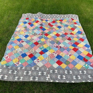 Handmade Patchwork Quilt: Vintage Cotton Cottagecore Bedding