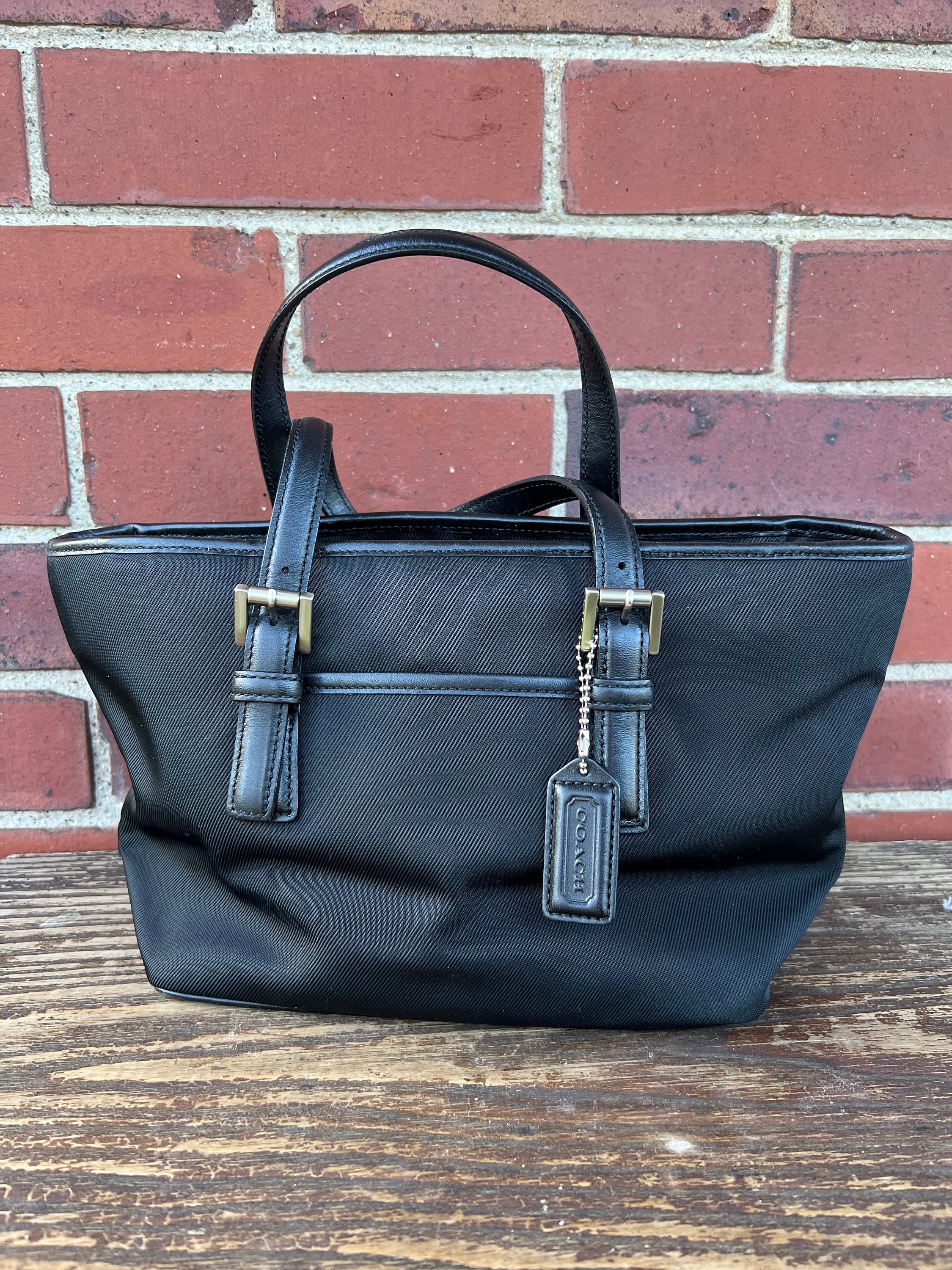 Coach Black Nylon Tote Bag: Leather Trim Top Handle - Etsy
